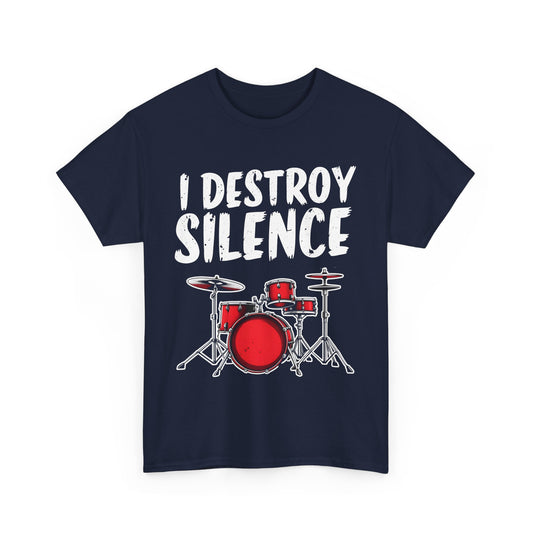 I Destroy Silence Unisex Heavy Cotton Tee - Perfect Gift for Musicians and Drummers